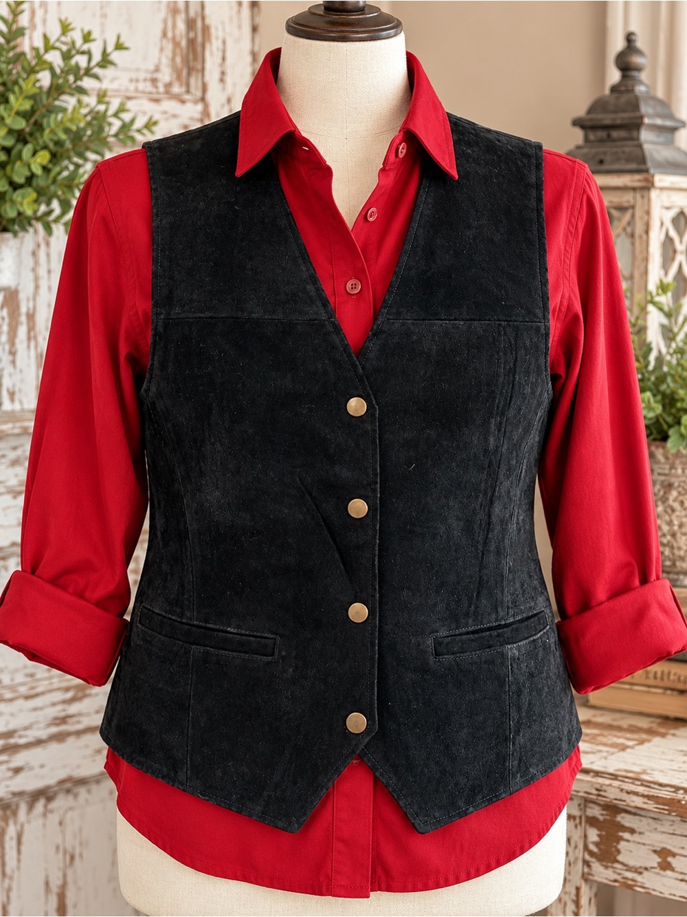 Don’t Stop Genuine Leather Suede Vest Women’s Small Black 4 Snap Western